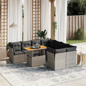 Set canapele de grădină, 9 piese, cu perne, gri, poliratan - Img 1