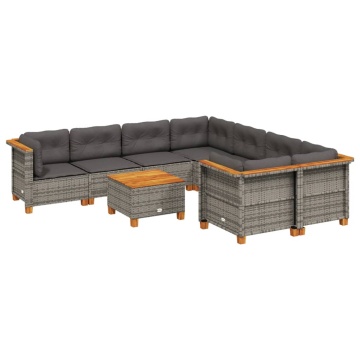 Set canapele de grădină, 9 piese, cu perne, gri, poliratan - Img 2