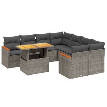 Set canapele de grădină, 9 piese, cu perne, gri, poliratan - Img 2