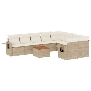 Set canapele de grădină cu perne, 10 piese, bej, poliratan - Img 2