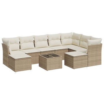 Set canapele de grădină cu perne, 10 piese, bej, poliratan - Img 2