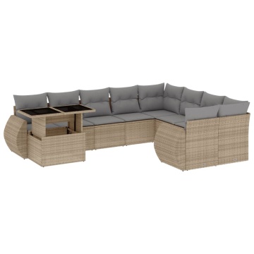 Set canapele de grădină cu perne, 10 piese, bej, poliratan - Img 2