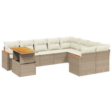 Set canapele de grădină cu perne, 10 piese, bej, poliratan - Img 2