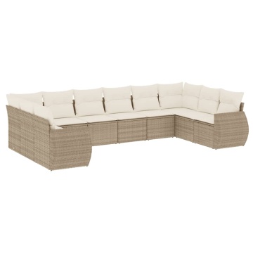 Set canapele de grădină cu perne, 10 piese, bej, poliratan - Img 2