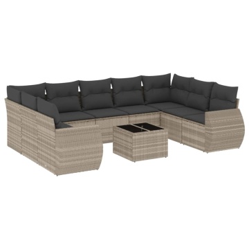 Set canapele de grădină cu perne 10 piese gri deschis poliratan - Img 2