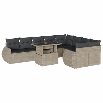 Set canapele de grădină cu perne 10 piese gri deschis poliratan - Img 2