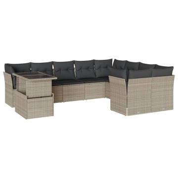 Set canapele de grădină cu perne 10 piese gri deschis poliratan - Img 2