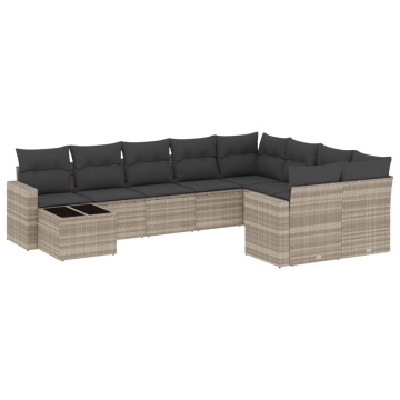 Set canapele de grădină cu perne 10 piese gri deschis poliratan - Img 2