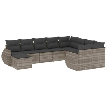 Set canapele de grădină cu perne 10 piese gri deschis poliratan - Img 2