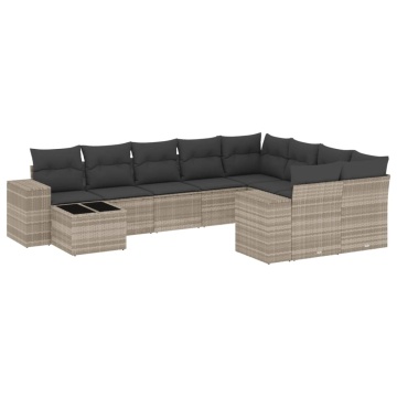 Set canapele de grădină cu perne 10 piese gri deschis poliratan - Img 2