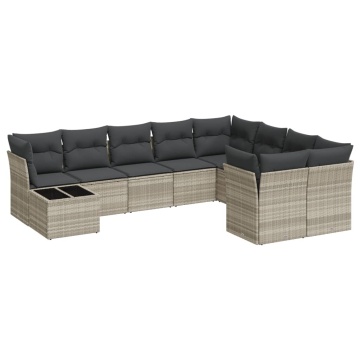 Set canapele de grădină cu perne 10 piese gri deschis poliratan - Img 2