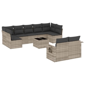 Set canapele de grădină cu perne 10 piese gri deschis poliratan - Img 2