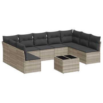 Set canapele de grădină cu perne 10 piese gri deschis poliratan - Img 2