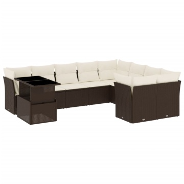 Set canapele de grădină cu perne, 10 piese, maro, poliratan - Img 2