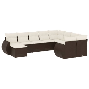 Set canapele de grădină cu perne, 10 piese, maro, poliratan - Img 2