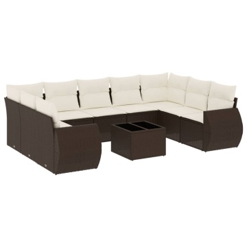 Set canapele de grădină cu perne, 10 piese, maro, poliratan - Img 2