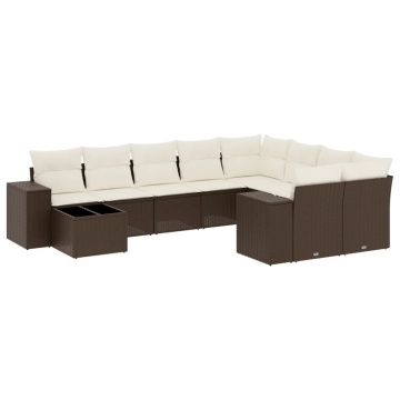 Set canapele de grădină cu perne, 10 piese, maro, poliratan - Img 2