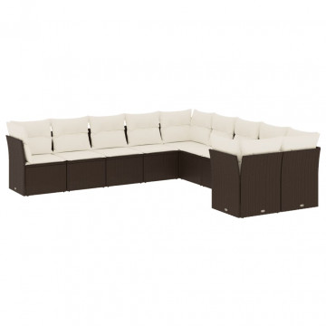 Set canapele de grădină cu perne, 10 piese, maro, poliratan - Img 2