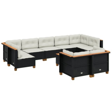 Set canapele de grădină cu perne, 10 piese, negru, poliratan - Img 2