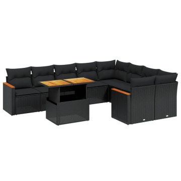 Set canapele de grădină cu perne, 10 piese, negru, poliratan - Img 2
