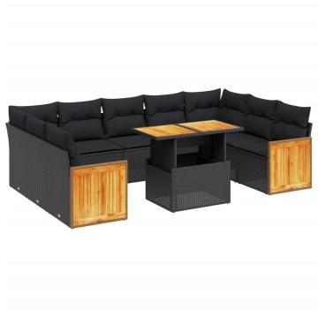 Set canapele de grădină cu perne, 10 piese, negru, poliratan - Img 2