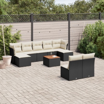 Set canapele de grădină cu perne, 10 piese, negru, poliratan - Img 1