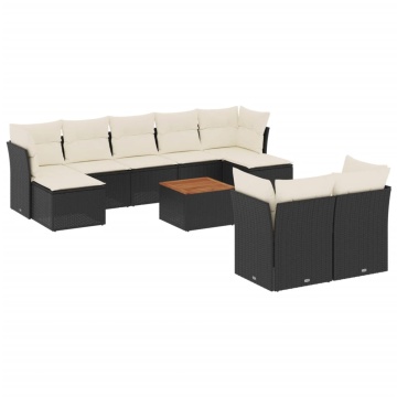 Set canapele de grădină cu perne, 10 piese, negru, poliratan - Img 2