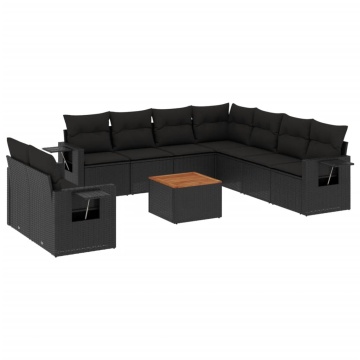 Set canapele de grădină cu perne, 10 piese, negru, poliratan - Img 2