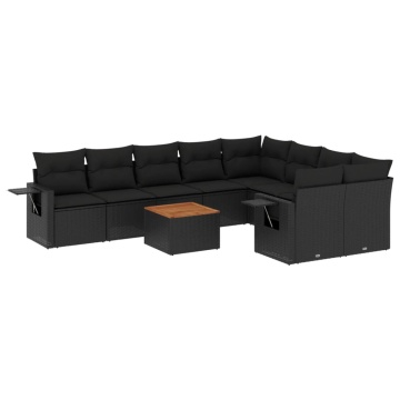 Set canapele de grădină cu perne, 10 piese, negru, poliratan - Img 2