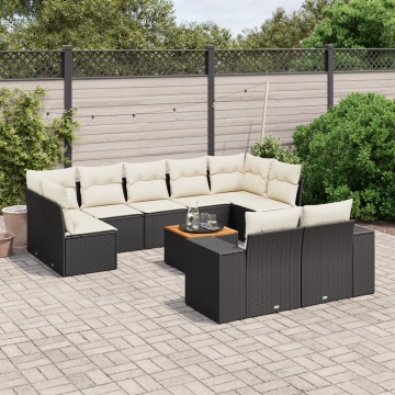Set canapele de grădină cu perne, 10 piese, negru, poliratan - Img 1