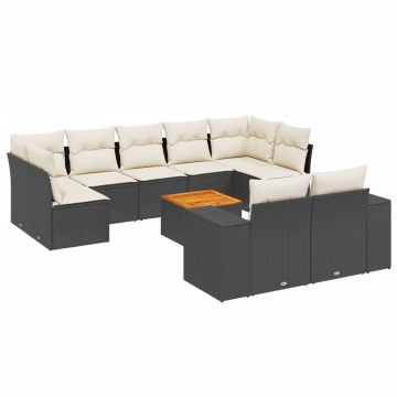 Set canapele de grădină cu perne, 10 piese, negru, poliratan - Img 2