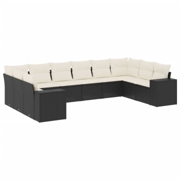 Set canapele de grădină cu perne, 10 piese, negru, poliratan - Img 2