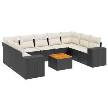 Set canapele de grădină cu perne, 10 piese, negru, poliratan - Img 2