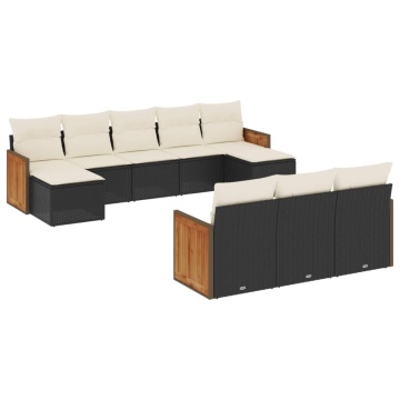Set canapele de grădină cu perne, 10 piese, negru, poliratan - Img 2