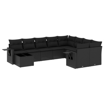 Set canapele de grădină cu perne, 10 piese, negru, poliratan - Img 2