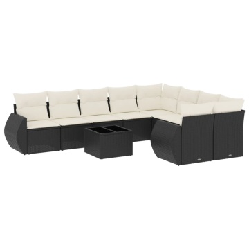 Set canapele de grădină cu perne, 10 piese, negru, poliratan - Img 2