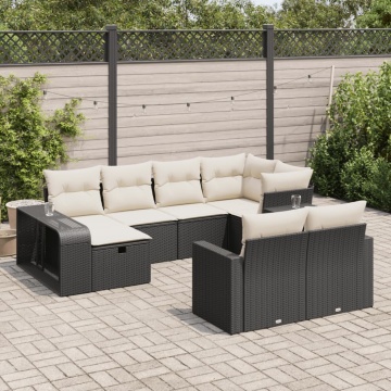 Set canapele de grădină cu perne, 10 piese, negru, poliratan - Img 1