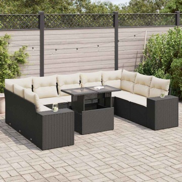 Set canapele de grădină cu perne, 10 piese, negru, poliratan - Img 1