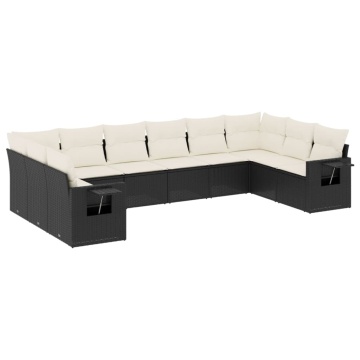 Set canapele de grădină cu perne, 10 piese, negru, poliratan - Img 2