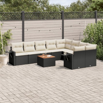 Set canapele de grădină cu perne, 10 piese, negru, poliratan - Img 1