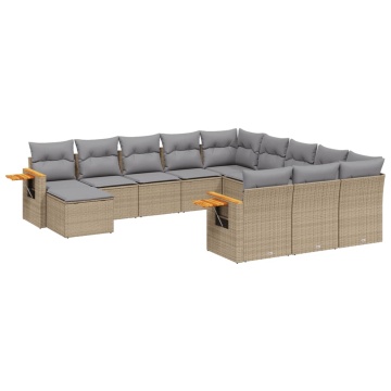 Set canapele de grădină cu perne, 11 piese, bej, poliratan - Img 2