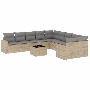 Set canapele de grădină cu perne, 11 piese, bej, poliratan - Img 2