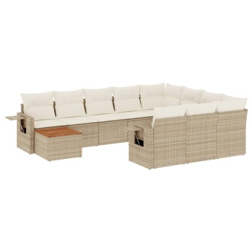 Set canapele de grădină cu perne, 11 piese, bej, poliratan - Img 2