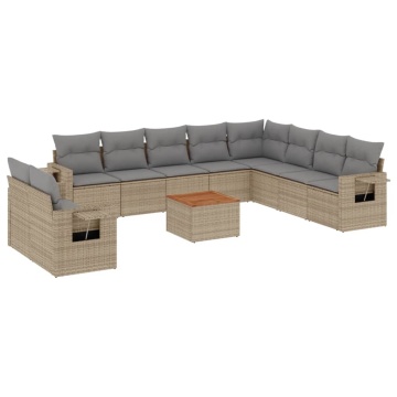 Set canapele de grădină cu perne, 11 piese, bej, poliratan - Img 2