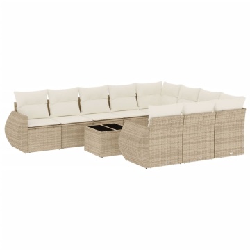 Set canapele de grădină cu perne, 11 piese, bej, poliratan - Img 2
