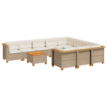 Set canapele de grădină cu perne, 11 piese, bej, poliratan - Img 2