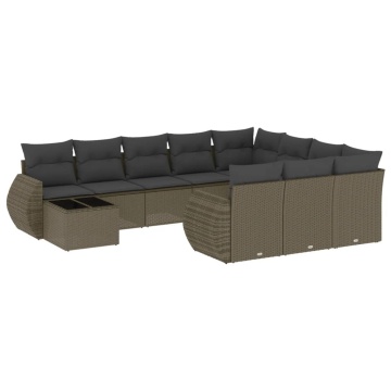 Set canapele de grădină cu perne, 11 piese, gri, poliratan - Img 2