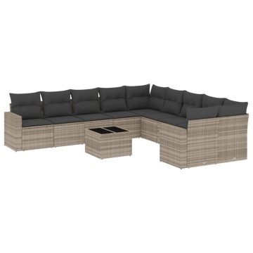 Set canapele de grădină cu perne, 11 piese, gri, poliratan - Img 2