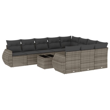 Set canapele de grădină cu perne, 11 piese, gri, poliratan - Img 2
