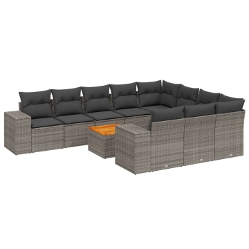 Set canapele de grădină cu perne, 11 piese, gri, poliratan - Img 2